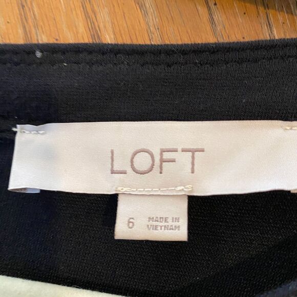 Minimalist Quiet Luxury LOFT Black Dress Long Sleeve Tie Waist Contrast Stitch 6 - Picture 9 of 12